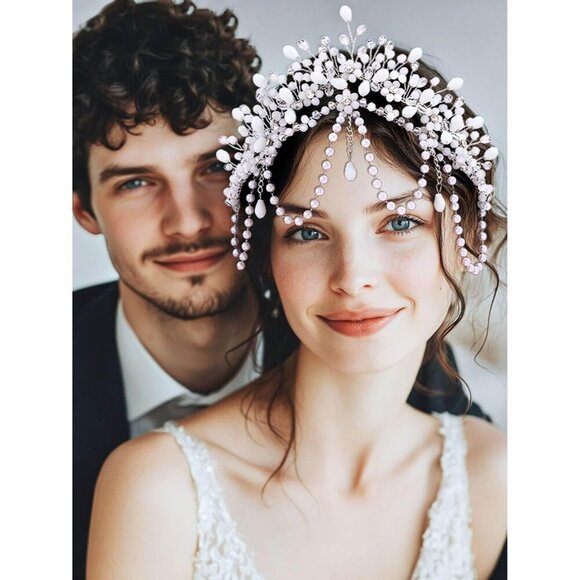 Wedding Crystal Headband Silver Pearls Bridal Tiara Prom Party Accessories main image 4